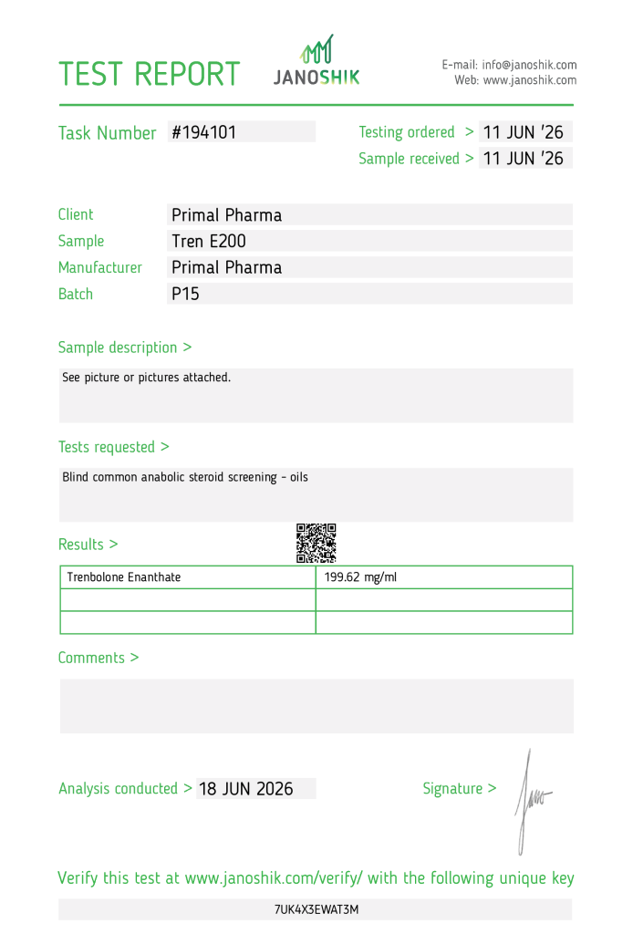Tren Enanthate 200 — Janoshik #194101 (199.62 mg/ml)